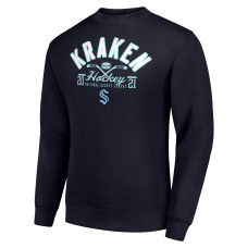 Seattle Kraken Starter Navy Stick And Puck Logo Fleece Pullover Sweatshirt