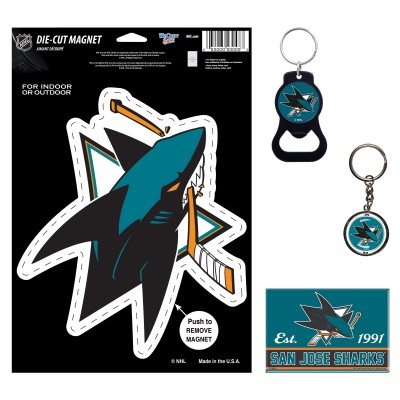 San Jose Sharks WinCraft 4-Pack Key Rings and Magnets Set