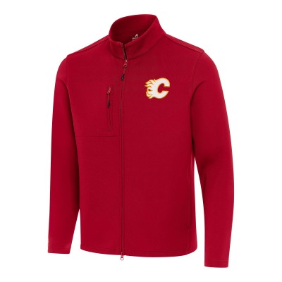 Calgary Flames Antigua Red Objection Double-Peached Full-Zip Jacket