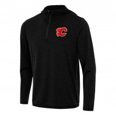 Calgary Flames Antigua Heather Black Tidy Quarter-Zip Hoodie