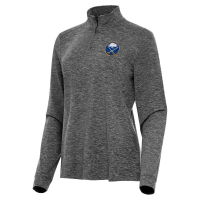 WoBuffalo Sabres Antigua Heather Black Mentor Quarter-Zip Mock Long Sleeve Top