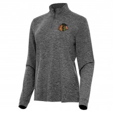 Кофта на короткой молнии Chicago Blackhawks Antigua Womens Mentor Mock - Heather Black