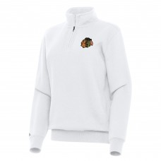 WoChicago Blackhawks Antigua White Victory Quarter-Zip Sweatshirt