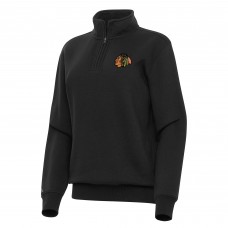 WoChicago Blackhawks Antigua Black Victory Quarter-Zip Sweatshirt