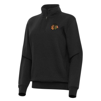 Женская Chicago Blackhawks Antigua Black Victory Quarter-Zip Sweatshirt