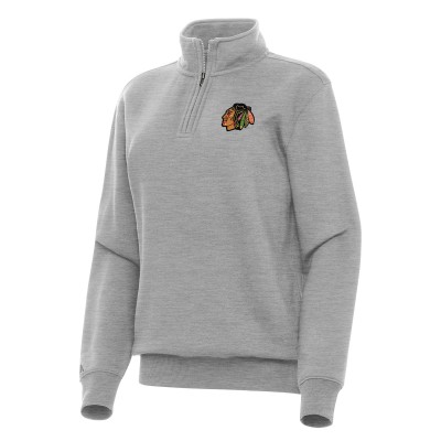 Женская Chicago Blackhawks Antigua Heather Gray Victory Quarter-Zip Sweatshirt