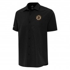 Boston Bruins Antigua Black Activate Woven Short Sleeve Button-Up Shirt