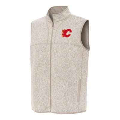 Calgary Flames Antigua Oatmeal Fortune Full-Zip Vest