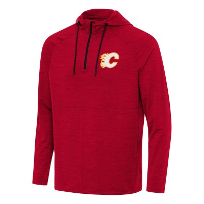 Calgary Flames Antigua Heather Red Spikes Quarter-Zip Hoodie