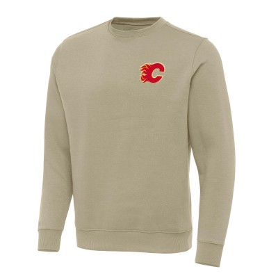 Calgary Flames Antigua Khaki Victory Crewneck Pullover Sweatshirt