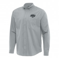 Los Angeles Kings Antigua Gray Flight Woven Tri-Blend Long Sleeve Button-Down Shirt
