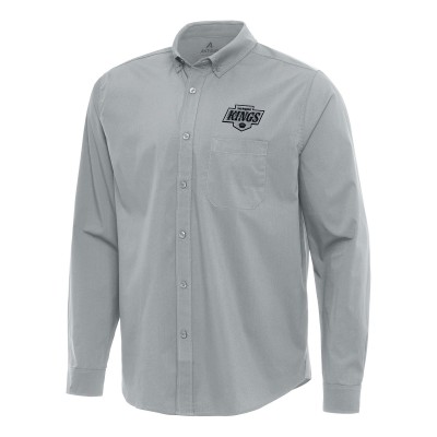 Los Angeles Kings Antigua Gray Flight Woven Tri-Blend Long Sleeve Button-Down Shirt