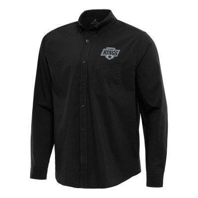 Los Angeles Kings Antigua Black Flight Woven Tri-Blend Long Sleeve Button-Down Shirt