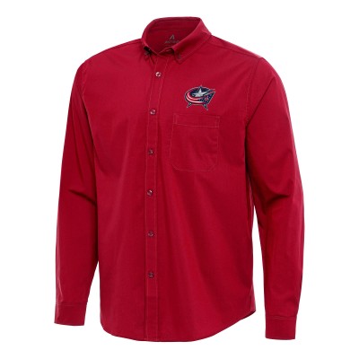 Columbus Blue Jackets Antigua Flight Woven Tri-Blend Long Sleeve Button-Down Shirt - Red