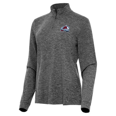 WoColorado Avalanche Antigua Heather Black Mentor Quarter-Zip Mock Long Sleeve Top