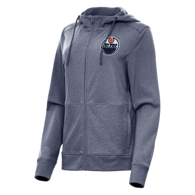 Женская толстовка Edmonton Oilers Antigua Heather Navy Seeker Full-Zip