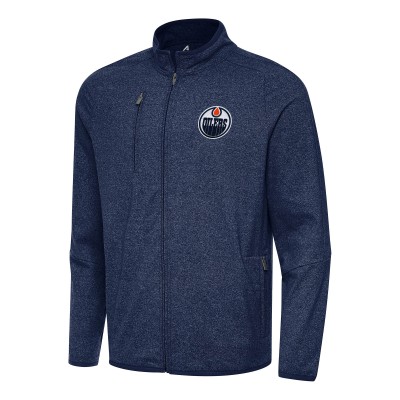 Кофта на молнии Edmonton Oilers Antigua Heather Navy Hold-Up Tri-Blend