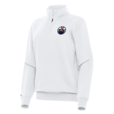 Женская Edmonton Oilers Antigua White Victory Quarter-Zip Sweatshirt