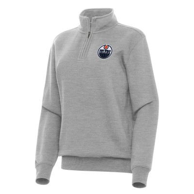 Женская Edmonton Oilers Antigua Heather Gray Victory Quarter-Zip Sweatshirt