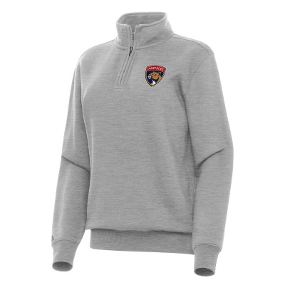 Женская Florida Panthers Antigua Heather Gray Victory Quarter-Zip Sweatshirt