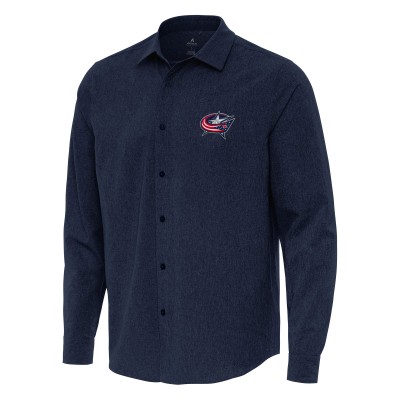 Columbus Blue Jackets Antigua Exposure Woven Long Sleeve Button-Up Shirt - Navy