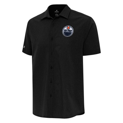 Рубашка с коротким рукавом Edmonton Oilers Antigua Black Activate Woven