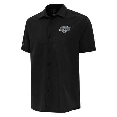 Los Angeles Kings Antigua Black Activate Woven Short Sleeve Button-Up Shirt