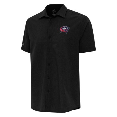 Columbus Blue Jackets Antigua Activate Woven Short Sleeve Button-Up Shirt - Black