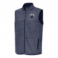 Edmonton Oilers Antigua Heather Navy Fortune Full-Zip Vest