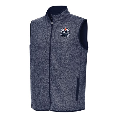 Edmonton Oilers Antigua Heather Navy Fortune Full-Zip Vest