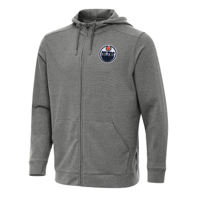 Edmonton Oilers Antigua Heather Black Effortless Full-Zip Hoodie Jacket