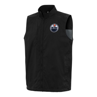 Edmonton Oilers Antigua Black Brisk Full-Zip Vest