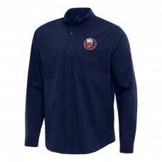 New York Islanders Antigua Navy Flight Woven Tri-Blend Long Sleeve Button-Down Shirt