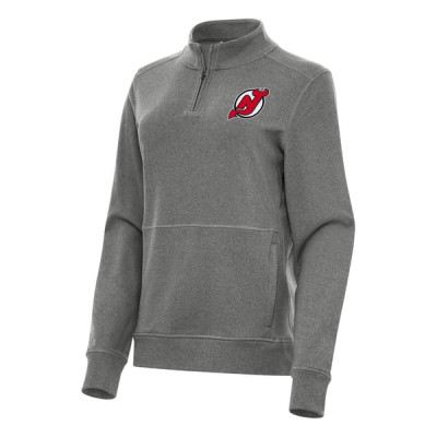 Женская свитшот New Jersey Devils Antigua Heather Black Crush Quarter-Zip Fleece