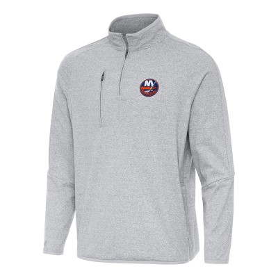 New York Islanders Antigua Heather Gray Certain Quarter-Zip Tri-Blend Sweatshirt