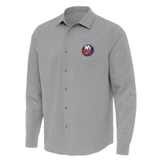 New York Islanders Antigua Gray Exposure Woven Long Sleeve Button-Up Shirt New York Islanders Antigua Gray Exposure Woven Long Sleeve Button-Up Shirt