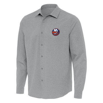New York Islanders Antigua Gray Exposure Woven Long Sleeve Button-Up Shirt