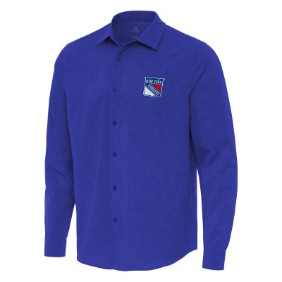 New York Rangers Antigua Royal Exposure Woven Long Sleeve Button-Up Shirt