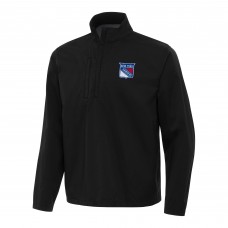 New York Rangers Antigua Black Brisk Quarter-Zip Windbreaker New York Rangers Antigua Black Brisk Quarter-Zip Windbreaker