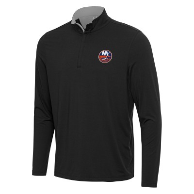 New York Islanders Antigua Black/Gray Content Quarter-Zip Pullover Top