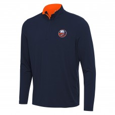 New York Islanders Antigua Navy/Orange Content Quarter-Zip Pullover Top