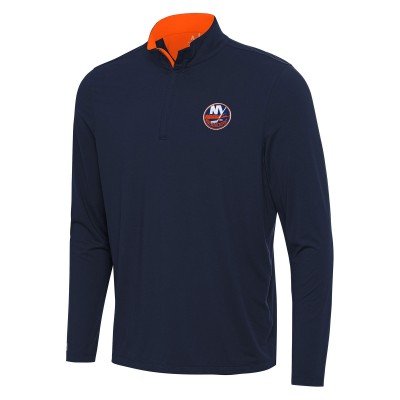 New York Islanders Antigua Navy/Orange Content Quarter-Zip Pullover Top