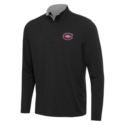Montreal Canadiens Antigua Black/Gray Content Quarter-Zip Pullover Top
