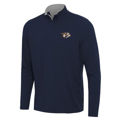 Nashville Predators Antigua Navy/Gray Content Quarter-Zip Pullover Top