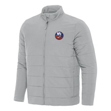 New York Islanders Antigua Gray Swelter Full-Zip Puffer Jacket New York Islanders Antigua Gray Swelter Full-Zip Puffer Jacket
