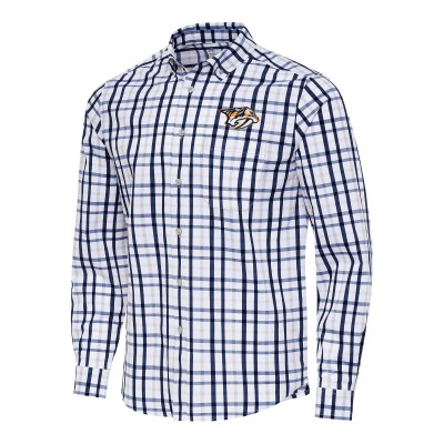 Nashville Predators Antigua Navy/Gray Tending 2 Button-Down Long Sleeve Shirt