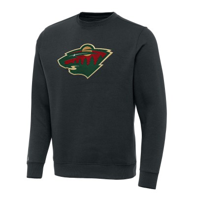 Minnesota Wild Antigua Charcoal Victory Crewneck Pullover Sweatshirt