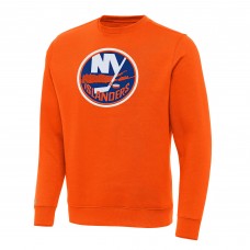 New York Islanders Antigua Orange Victory Crewneck Pullover Sweatshirt