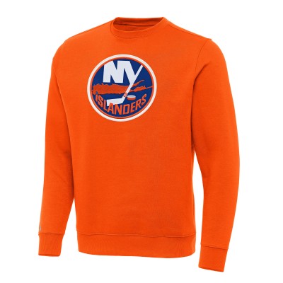 New York Islanders Antigua Orange Victory Crewneck Pullover Sweatshirt