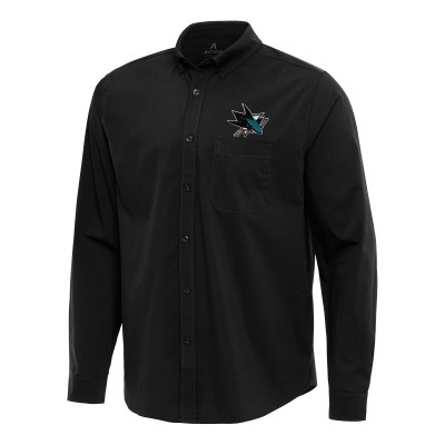 San Jose Sharks Antigua Black Flight Woven Tri-Blend Long Sleeve Button-Down Shirt